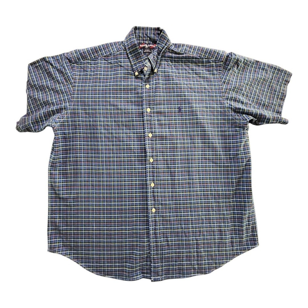 Ralph Lauren BLAKE Button Down Check Shirt Blue Cotton‎ Size XL Vintage Plaid